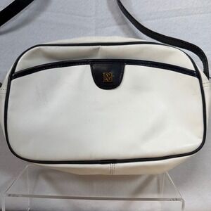 Vintage Borelli White Black Trim‎ Leather Crossbody Shoulder Bag Purse